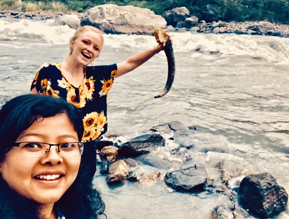 Leah and colleague Sumi Shakya during a field visit in Gorkha, the epicenter of the 2015 earthquake.